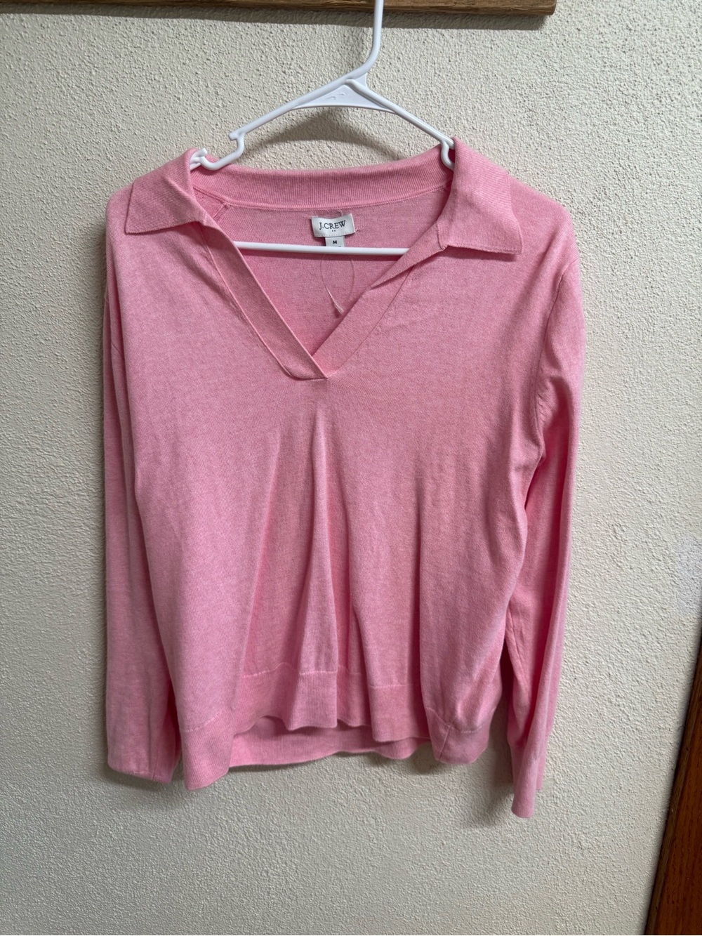 J. Crew Soft Pink Collared V-Neck Sweater